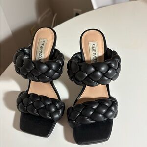 Steve Madden Black Braided Double-Strap Slide Heels